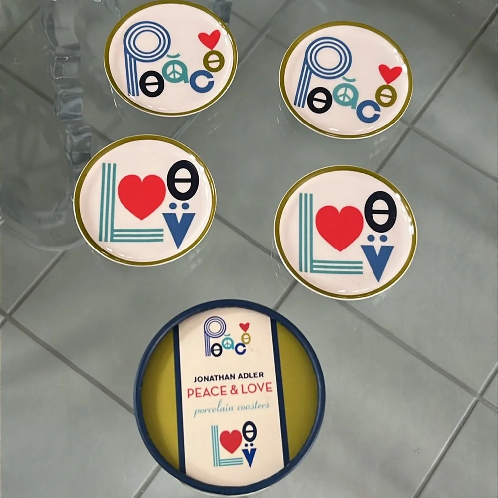 NEW Jonathan Adler Retired Peace & Love Coasters